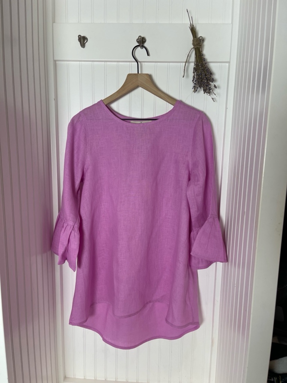 Crown Linen Design Women's Pink Ruffle-Sleeve Tunic Top